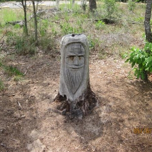 A cool little face carved into a stump.