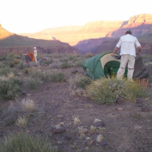 setting up a dry camp on the Tonto trail, Grand Canyon NP