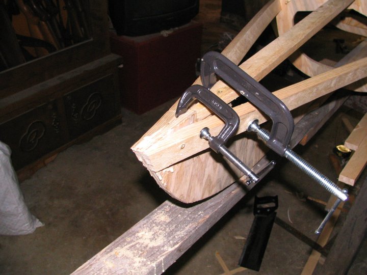 Detail of bow being glued Note deck beam in place