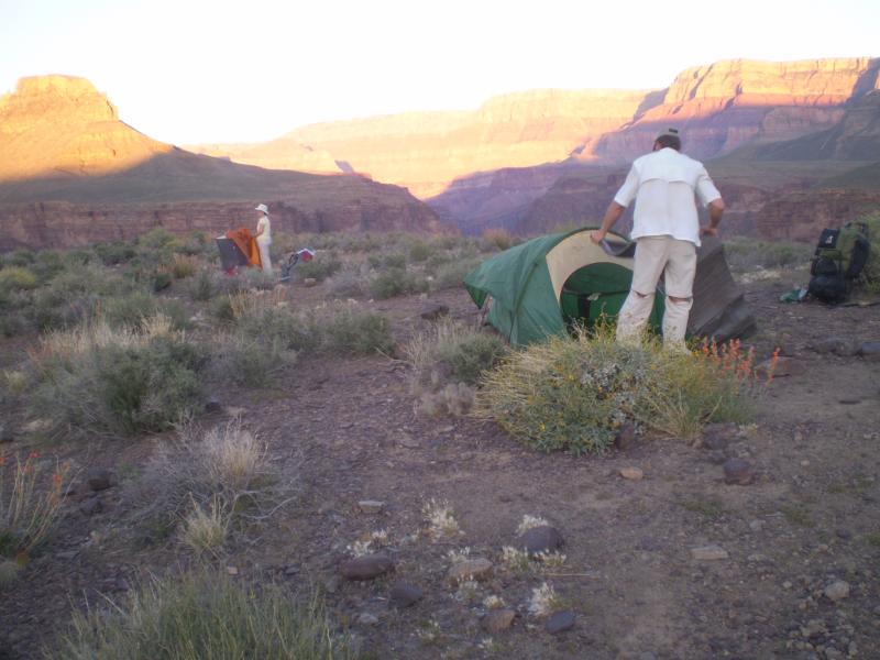 setting up a dry camp on the Tonto trail, Grand Canyon NP