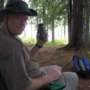 Enjoying a beer in camp